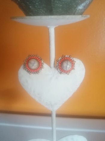 🌸Boucles d'oreilles puces rondes pierre semi précieuses "Vintage" 🌸