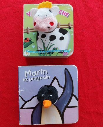 Lot de livres marionnette vache et pinguouin