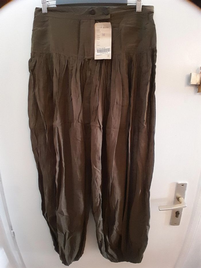 Pantalon ample,taille haute, couleur kaki, style boho, taille M