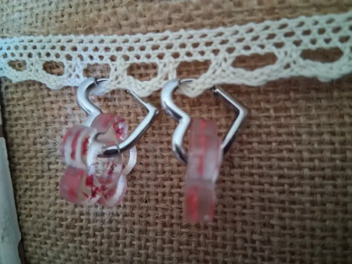 1 paire de boucles d'oreilles anneaux coeur pampilles fleurs séchées - photo numéro 3