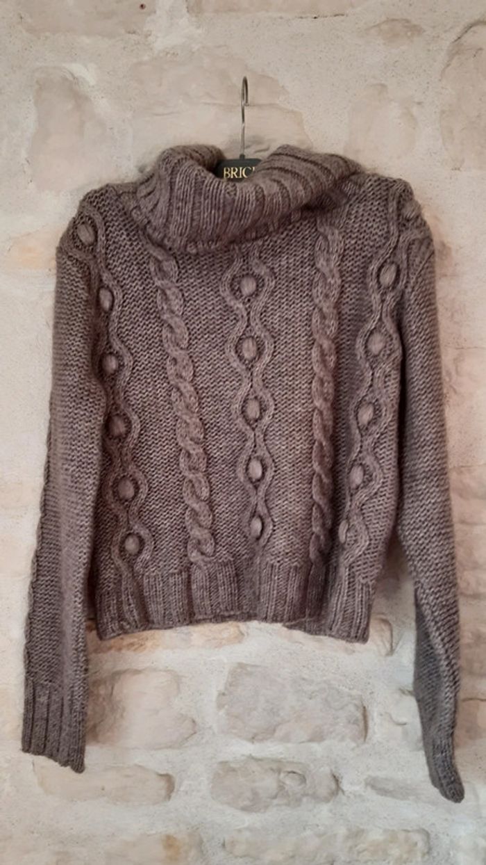 Pull mohair col roulé brun effet tricot - photo numéro 2