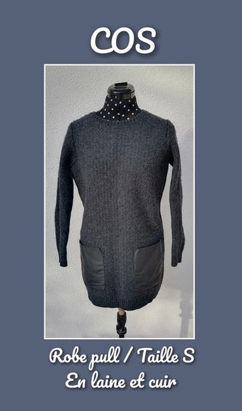 Robe pull laine et cuir gris foncé noir Taille S COS