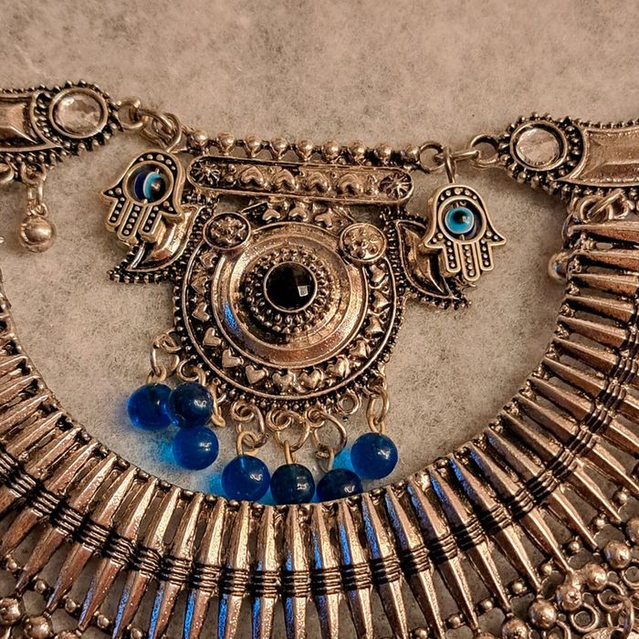 Collier aztèques argenté et bleu - photo numéro 5