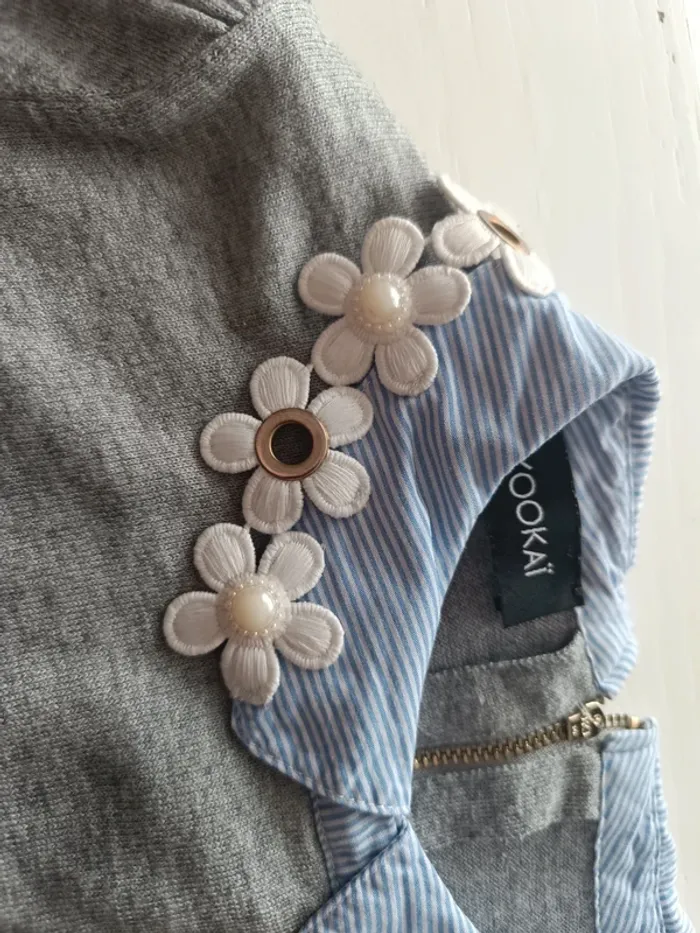 Pull col à fleurs gris et bleu Kookaï taille 1 - photo numéro 3