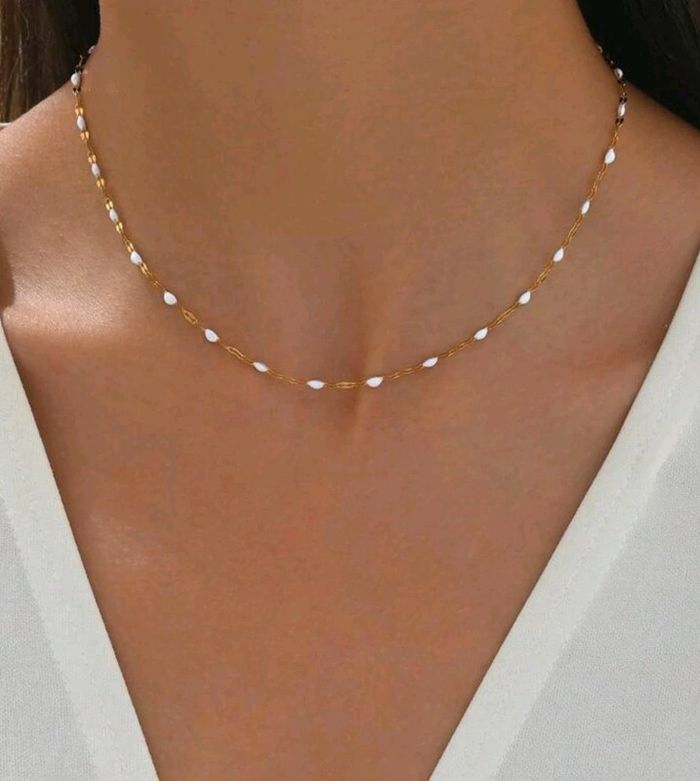 Collier points blancs acier inoxydable doré - photo numéro 5