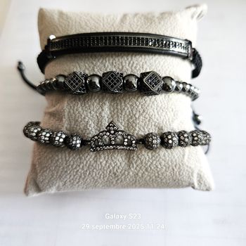 🖤 Bracelet n°1 : Noir & Argenté avec Couronne - Design masculin/féminin chic