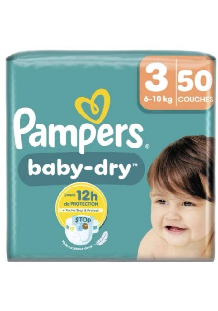 124 couches/2 paquets couches Pampers baby dry taille 3 - photo numéro 2