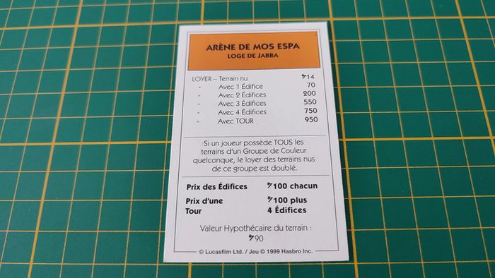 Propriété Arène de Mos Espa Loge de Jabba pièce jeu de société Monopoly Star Wars épisode 1 #A81