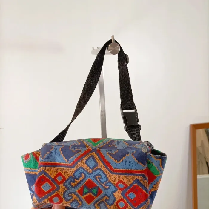 Sac bandoulière ethnique multicolore vintage en tissu épais motifs géométriques bohème S030 - photo numéro 2