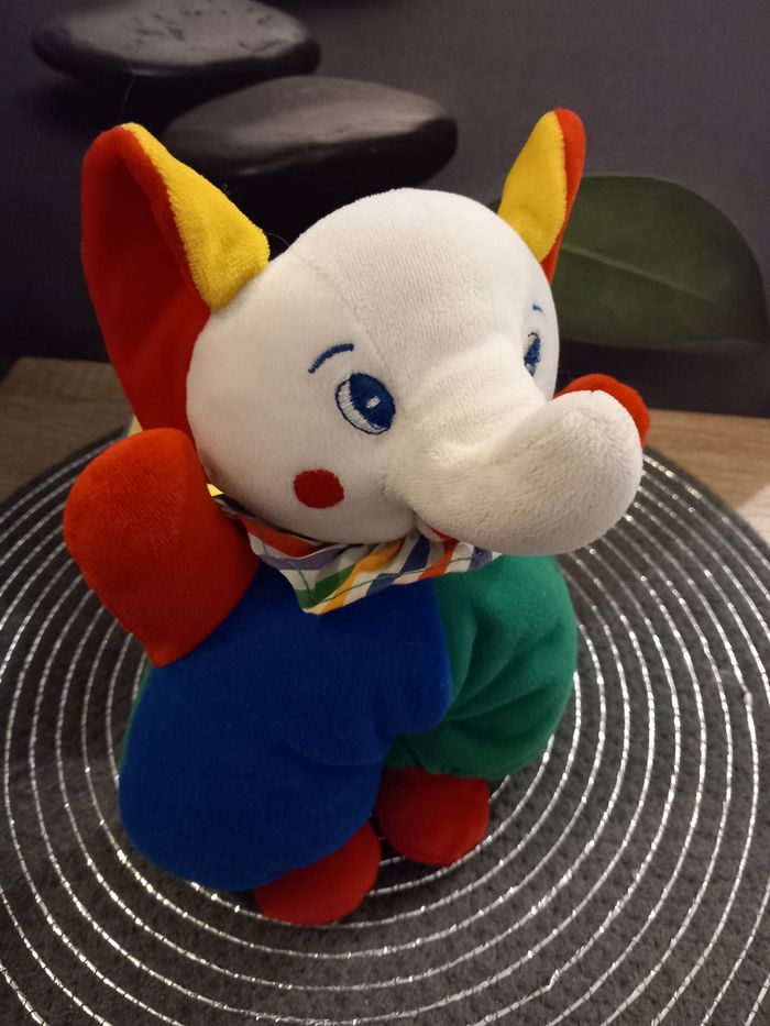 Peluche éléphant vintage bicolore model circus a grelot 21cm - photo numéro 3