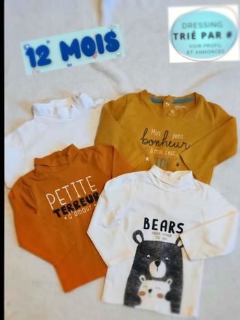 Lot  automne  hiver tee  shirt  12 mois ml