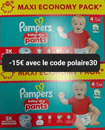 Deux cartons de couches Pampers maxi economy taille 4 culotte