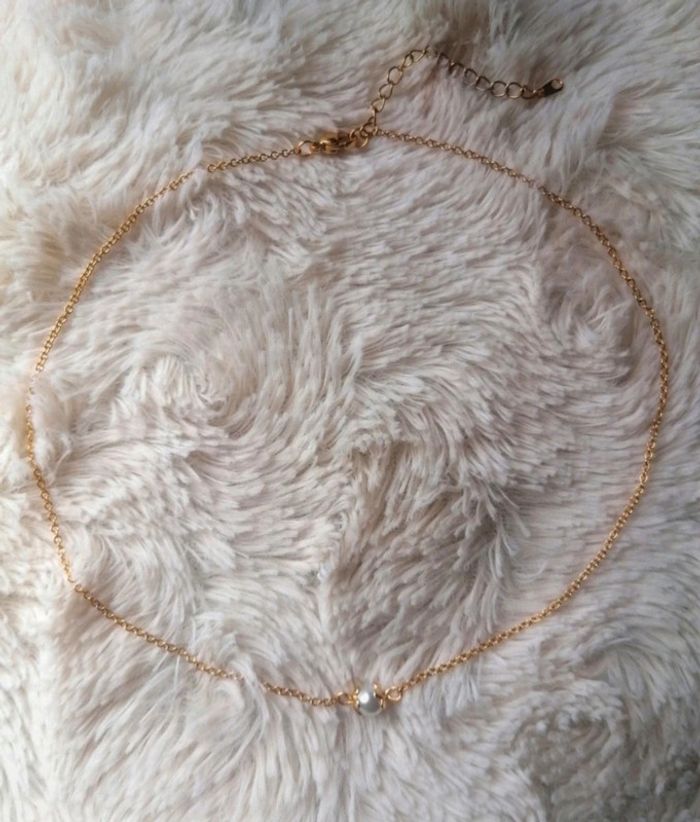 Collier ras de cou chaîne dorée acier inoxydable couleur or perle nacrée - photo numéro 2