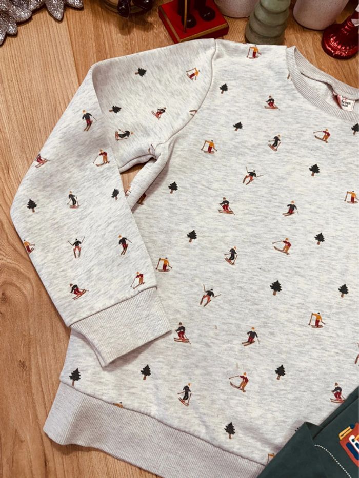 Taille 10 ans pull et teeshirt garçon TAO Kiabi gris vert * ski noel hiver * 🎄 - photo numéro 2