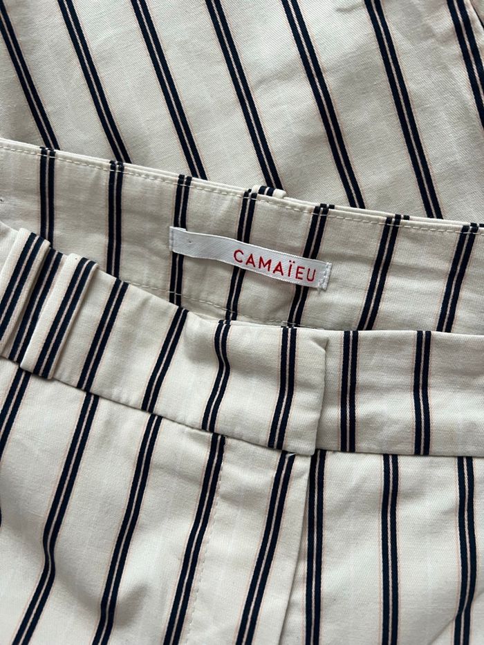 Pantalon droit rayé crème marine et rose Camaïeu - photo numéro 6