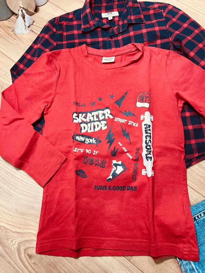 Taille 6 ans ensemble 3p garçon Cyrillus TAO kiabi marine rouge jean * carreaux * 💙 - photo numéro 7