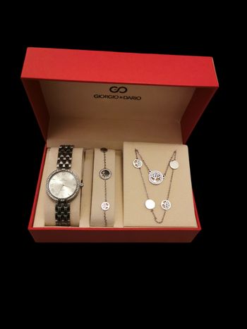 Coffret montre femme avec collier et bracelet en acier inoxydable tendance