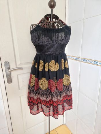 Jolie robe noir coloré à motifs fluide femme été taille S/36