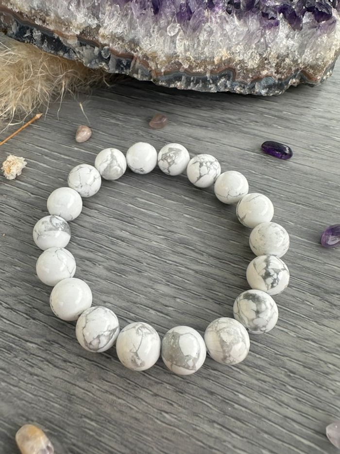 Bracelet grosse perles en Howlite véritable du Canada – Pierre naturelle - photo numéro 4