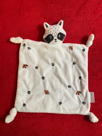 Vertbaudet doudou plat raton laveur carré Ecru feuilles multicolores 4 nouettes état neuf 