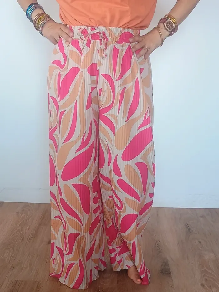 Pantalon fluide à motifs roses et beiges M - photo numéro 2