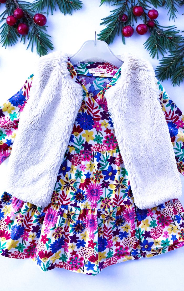 DPAM - ENSEMBLE 2P FILLE - ROBE & BOLÉRO RÉVERSIBLE MOTIF FLEURS & VOLANT 3A - photo numéro 4