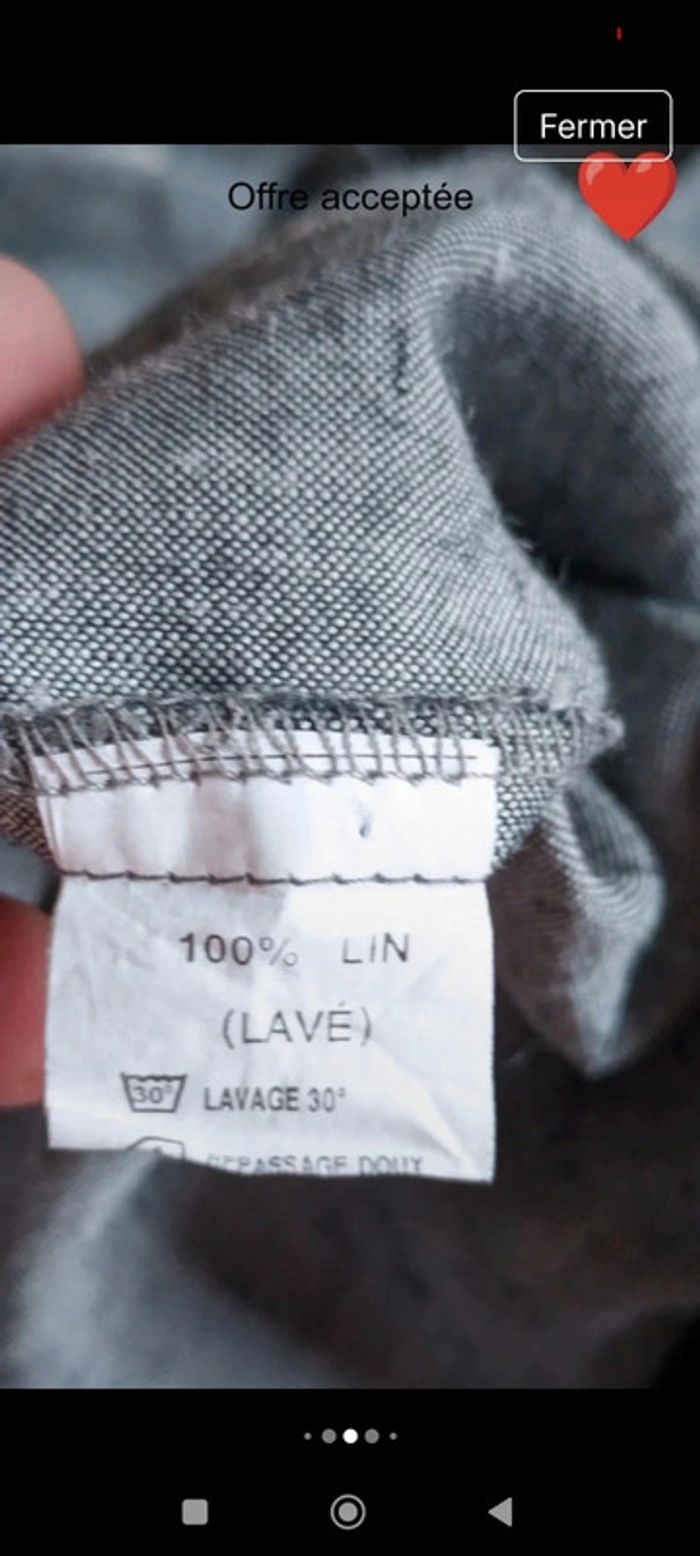 🖤Chemise en lin gris motif neige vintage haut de gamme freda taille l 40 homme - photo numéro 9