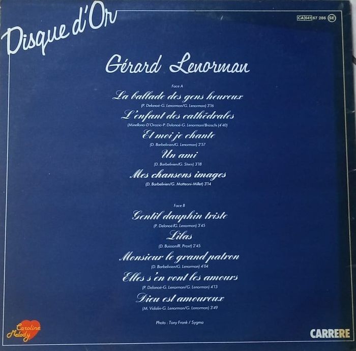 Vends Vinyle Gérard Lenorman la balade des gens heureux vitesse 33 tours format 30 cm - photo numéro 2