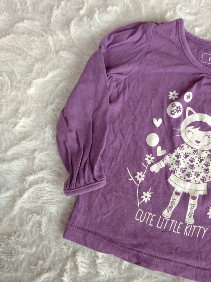 Lot de 2 tee shirt manches longues Fille 9 mois Fleurs Chat Cute Little kitty In Extenso 100% coton - photo numéro 4