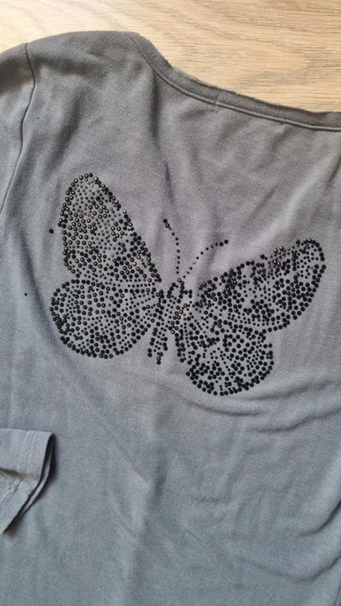 Haut tee shirt manches longues 40 L gris dos papillon - photo numéro 3