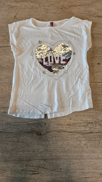 T shirt blanc sans manches avec coeur en sequins brillants, Orchestra, 6 ans