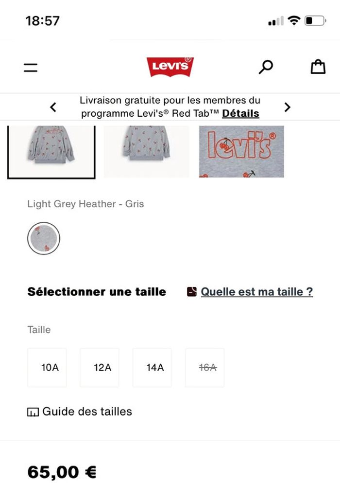 Neuf emballé 16 ans sweat coton levis cerise à capuche - photo numéro 6