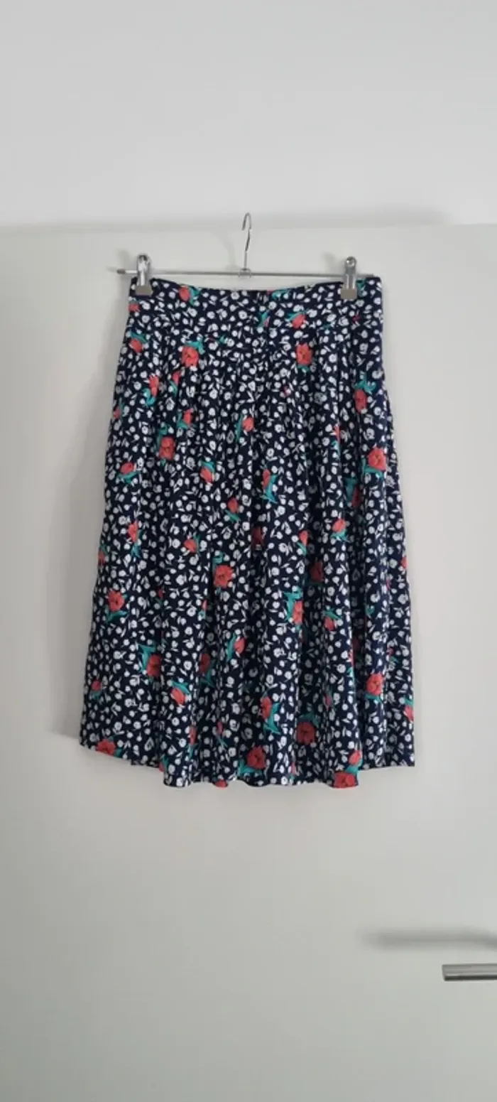 Jupe midi vintage imprimé bleu fleur 36