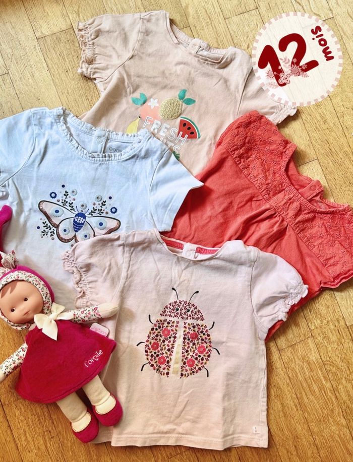 Lot de 4 t-shirts Obaïbi - Fille - 12 mois - TBE