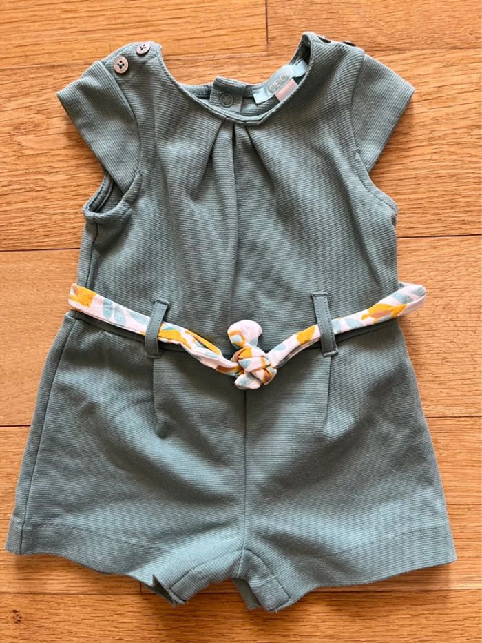 👶 Ensemble bébé fille 6 mois Obaïbi 3 pièces barboteuse combishort teeshirt bandeau manches longues - photo numéro 2