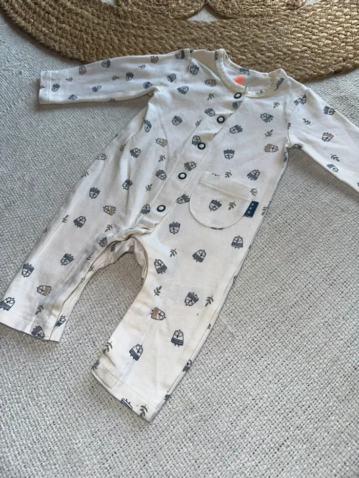 Pyjama naissance mixte Hema 🐥 Blanc à motifs poussins bleus – Taille 50, sans pieds - photo numéro 3