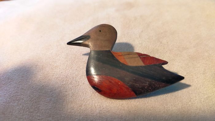 Broche vintage en bois – Forme canard peint - photo numéro 6