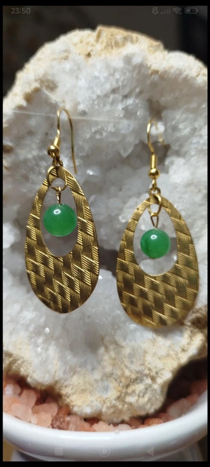 Boucles d'oreilles en Agate verte AA - photo numéro 3