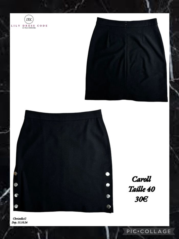🖤 Jupe noire Caroll à boutons argentés – Taille 40 SOLDÉ -20% 🖤