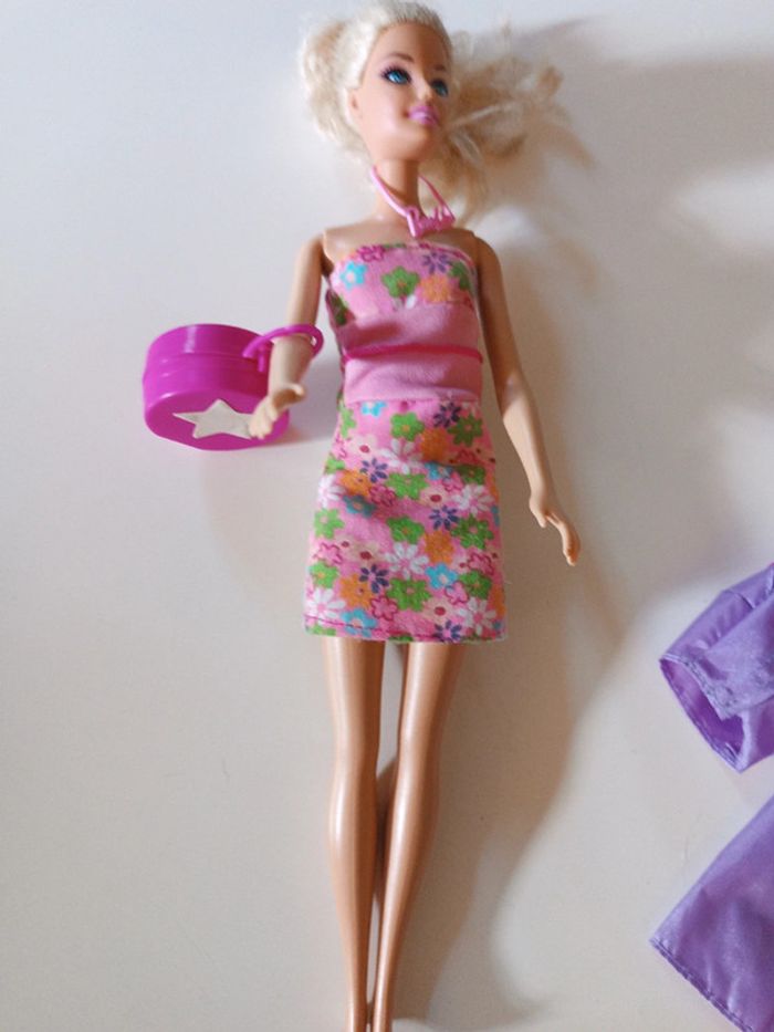 Poupée doll mattel barbie mannequin 2010 blonde hair blond jupe longue purple violet robe sac - photo numéro 13