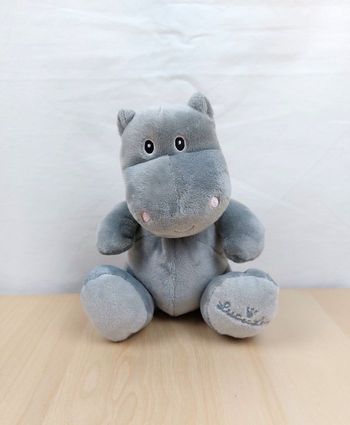 Doudou peluche hippopotame LUC et LEA gris nez rose 17 cm laboratoire Gilbert état proche du neuf