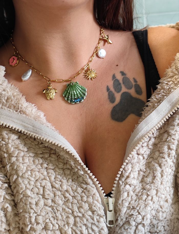 Collier coquillage vert✅