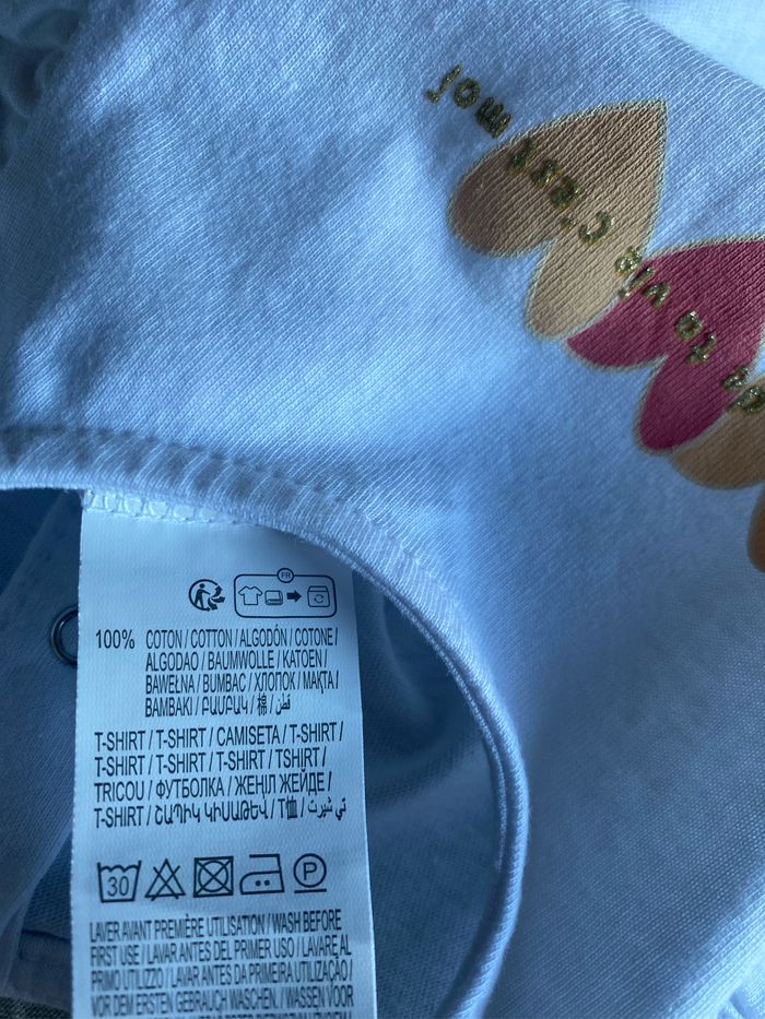 T-shirt manches volant coeurs paillettes dorées 3 mois kiabi - photo numéro 2