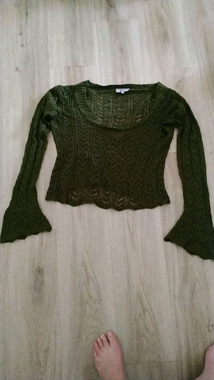 Pull court manches évasées vert