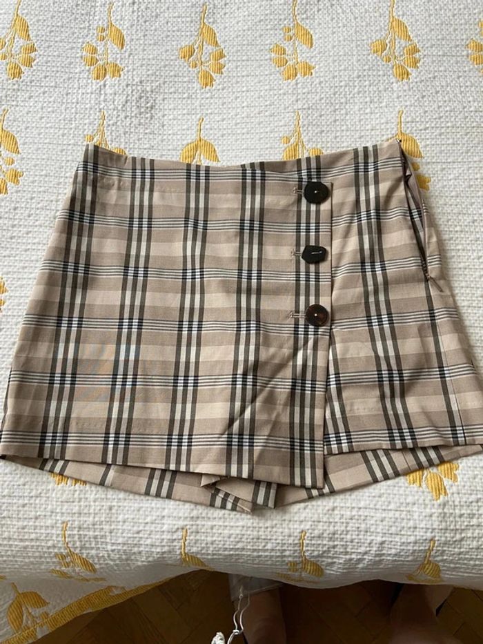 Jupe-short beige/marron mango longueur 38 cm taille 38 neuf Polyester, Viscose, Élasthanne - photo numéro 5