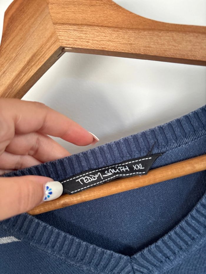Pull col V bleu à rayures teddy smith taille XXL - photo numéro 3