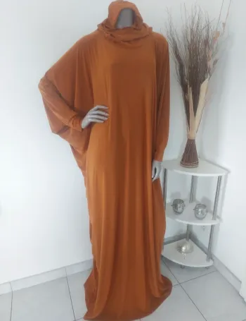 Robe abaya cagoule brun orangé neuve