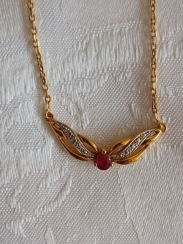 Faby27800 n°23 Collier fantaisie femme - doré, pierre rouge,  Longueur totale 44 cm - photo numéro 2