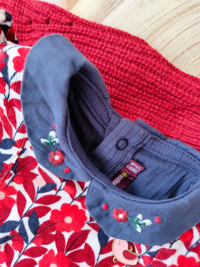 Gilet tricot+robe fleurie+bodie+turban et chaussettes hautes sergent major fille 3 mois 🎀 - photo numéro 6