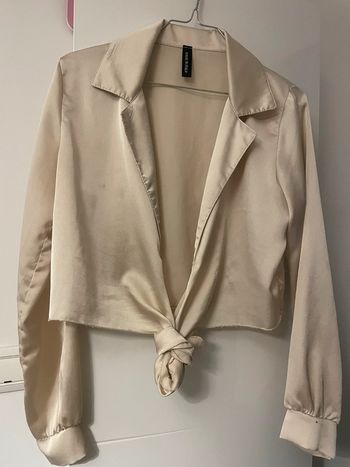 Chemise satin manche longue beige